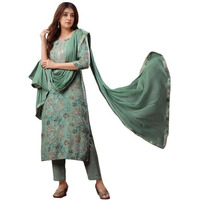 ANNI DESIGNER Women's Rayon Viscose Straight Printed Kurta with Pant & Dupatta (Vice Green-VKS04_5XL_Green_XXXXX-Large)