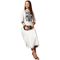 ANNI DESIGNER Women's Cotton Blend Straight Embroidered Kurta with Pant (DOTD-White-NG_XXL_White_XX-Large)