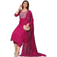 ANNI DESIGNER Women's Rayon Viscose Straight Embroidered Kurta with Pant & Dupatta (Kasturi Pink-VKS04_3XL_Pink_XXX-Large)