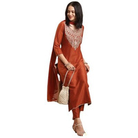 ANNI DESIGNER Women's Rayon Viscose Embroidered Straight Kurta with Pant & Dupatta (GALPATIYO MUSTARD-VKS03_XL_Mustard_X-Large)