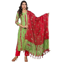 ANNI DESIGNER Women's Rayon Blend Straight Printed Kurta with Pant & Dupatta (SIBORI-Methi-TGD_S_Green_Small)