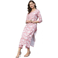 ANNI DESIGNER Women's Cotton Blend Printed Straight Kurta with Pant (Pustak Peach_L_Peach_Large)