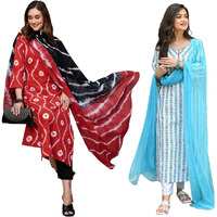 ANNI DESIGNER Women's Cotton Blend Printed Straight Kurta with Pant & Dupatta Pack of 2 (Combo-Mayavi Red-April-Sky Blue_S_Multi_Small)