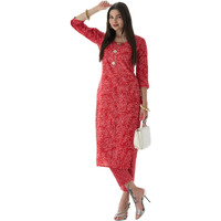 ANNI DESIGNER Women's Cotton Blend Straight Printed Kurta with Pant Set (EDF-RED_XXL_Red_XX-Large)