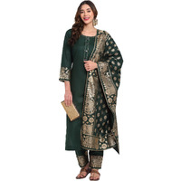 ANNI DESIGNER Women's Cotton Straight Kurta with Palazzo & Dupatta (KPZD-COT-10036-GREEN_S_Green_Small)