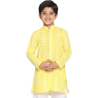 VASTRAMAY Boys' Mustard Chikankari Kurta  Handcrafted Ethnic Wear for Holi & Eid