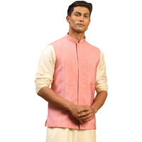 VASTRAMAY Men's Pink Cotton Blend Nehru Jacket | Chanderi sequins Nehru Jacket for Men