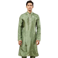 VASTRAMAY Men's Green Tissue Silk Kurta Pyjama Set - Perfect for Weddings and Festivals