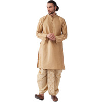 VASTRAMAY Men's Solid Kurta And Embroidered Traditional Dhoti Set_VASMKRG001nDT006GO_36