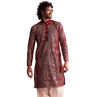VASTRAMAY Shrestha Men's Black Georgette Kurta