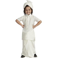 VASTRAMAY Boys' B White Viscose Kurta Lungi And Safa set