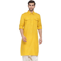 VASTRAMAY VM Mens Cotton Blend Mustard Kurta - Elegance for Festivals & Ethnic Events