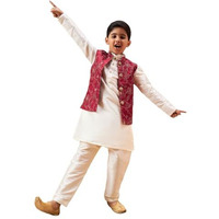 VASTRAMAY Boys' Maroon And Cream Jacket, Kurta and Pyjama Set_JBNBJ016MAnBKCR001nPCR_36