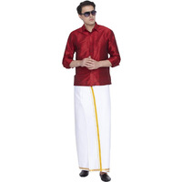 VASTRAMAY Men Maroon Cotton Silk Shirt and Dhoti Set (VASMSH002MAnMU1_38)