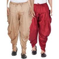 VASTRAMAY Men's Rose Gold And Maroon Silk Blend Cowl Dhoti Combo (VASMCDRGnMCDMA_46)