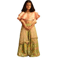 VASTRAMAY Girls' Pink And Mint Green Lehenga Set_VTWGLC042MG_34L