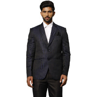 VASTRAMAY Men's Blue Houndstooth Blazer_VASMCT013BU_38