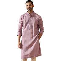 VASTRAMAY Men's Onion Chanderi Kurta, Chanderi Mirror Work Embroidered Sequiend Kurta for Men for Weddings & Festivals, Traditional Indian Wear