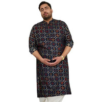 VASTRAMAY Mens Gold Foil Printed Patola Design Kurta  Full Sleeves, Mandarin Neckline, Knee-Length Ethnic Wear