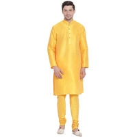 VASTRAMAY VM Mens Silk Blend Yellow Kurta Pyjama Set - Classic Ethnic Attire for Timeless Style and Cultural Celebrations_VASMK001YWnPYW_40