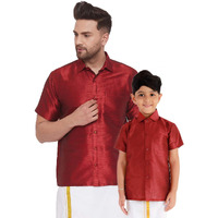 VASTRAMAY Silk Blend Maroon Baap Beta Ethnic Shirt Set(VASBBSH001MA)