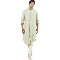 VASTRAMAY Men's Pista Green Rayon Kurta Pyjama And Dupatta Set - Rayon Schiffily Embroidery Kurta Pyjama And Dupatta Set For Men.