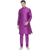 VASTRAMAY Men's Purple Cotton Silk Blend Kurta and Pyjama Set_VASMK001PUnPPU_44