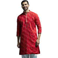 VASTRAMAY Men's Red Chinon Kurta | Chinon Printed Embroidered Secuenced Kurta for Men.