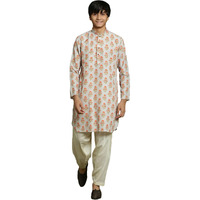 VASTRAMAY YUVA Boys' Multicolor-Base-Beige And Cream Kurta Patiala Set_VYUVBUK007BGnPTYCR_36L