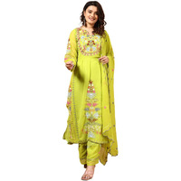 Wedani Faux Georgette Embroidered Kurta Set with Duptta for Women (in, Alpha, L, Regular, Green)