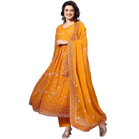 Wedani Georgette Embroidered Sequins Anarkali Suit for Women (in, Alpha, L, Regular, Yellow)