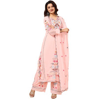 Wedani Faux Georgette Embroidered Kurta Set with Duptta for Women (in, Alpha, XL, Regular, Peach)