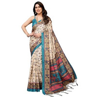 Yashika Women's Printed Kalamkari Art Silk Saree With Tassels and Unstitched Blouse Material (AZ-YS-P1-SOORVI CHIKU RAMA JHALAR)