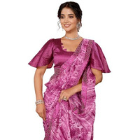Yashika Women's Weightless Georgette Satin Printed Hot Fix Swarovski Lace with Tassels Unstitched Blouse Material Saree (AZ-YS-P3-REHANA-Parent_Purple)