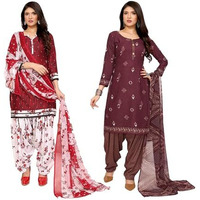 Yashika Women's Crepe Dress Material Set for Women | Unstitched Printed Fabric for Kurta Bottom & Dupatta (YS-ABHILASHA RED-KUNDAN PURPLE)