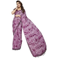 Yashika Women's Saree Weightless Georgette Saree Satin Printed Saree Hot Fix Swarovski Lace Saree Saree with Tassels Unstitched Blouse Material Saree (AZ-YS-NEW-P1-REHANA PURPLE)