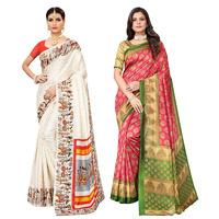 Yashika Women's Combo Art Silk Printed Saree With Blouse Piece Pack Of 2(VIVO ORANGE-ALIFA PINK)