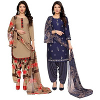 Yashika Women's Crepe Dress Material Set for Women | Unstitched Printed Fabric for Kurta Bottom & Dupatta (YS-ADMIRING CHIKU-KUNDAN NAVY)
