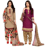 Yashika Women's Crepe Dress Material Set for Women | Unstitched Printed Fabric for Kurta Bottom & Dupatta (YS-ADMIRING CHIKU-JAZZY PURPLE)