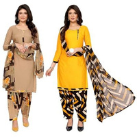 Yashika Women's Crepe Dress Material Set for Women | Unstitched Printed Fabric for Kurta Bottom & Dupatta (YS-ADMIRING YELLOW-MALVIKA YELLOW)