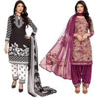 Yashika Women's Crepe Dress Material Set for Women | Unstitched Printed Fabric for Kurta Bottom & Dupatta (YS-PRISHA BLACK-ADDA WINE)