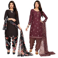 Yashika Women's Crepe Dress Material Set for Women | Unstitched Printed Fabric for Kurta Bottom & Dupatta (YS-BLACK FLOWER-KUNDAN PURPLE)