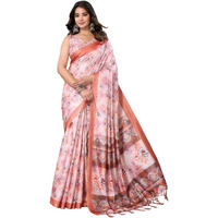 Yashika Women's Digital Print Art Silk Cotton Saree with Tassels and Golden Border - Lightweight and Elegant Ethnic Wear for Festive and Casual Occasions (AZ-YS-P1-PUSHPA 08)
