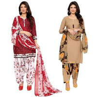 Yashika Women's Crepe Dress Material Set for Women | Unstitched Printed Fabric for Kurta Bottom & Dupatta (YS-ABHILASHA RED-ADMIRING YELLOW)