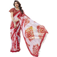 Yashika Women's Saree Weightless Georgette Saree Satin Printed Saree Hot Fix Swarovski Lace Saree Saree with Tassels Unstitched Blouse Material Saree (AZ-YS-NEW-P1-SUFIYA RED)