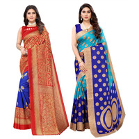 Yashika Women's Combo Art Silk Printed Saree With Blouse Piece Pack Of 2(METRO ROYAL BLUE-KORA BLUE)