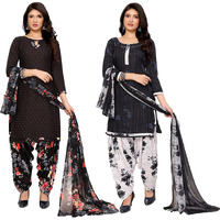 Yashika Women's Crepe Dress Material Set for Women | Unstitched Printed Fabric for Kurta Bottom & Dupatta (YS-BLACK FLOWER-NITU BLACK)