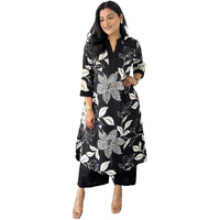 Yashika Regular Floral Printed Cotton Blend 3/4th Sleeve Knee Length V-Neck Kurta and Palazzo Set for Women (AZ-YS-OG-KS2204-Parent_Black