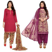 Yashika Women's Crepe Dress Material Set for Women | Unstitched Printed Fabric for Kurta Bottom & Dupatta (YS-SOHA RED-ADDA WINE)