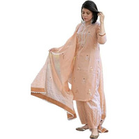 ANNI DESIGNER Women's Rayon Blend Hand Block Printed Straight Kurta with Pant & Dupatta (RAGSRI PEACH-VKS02_S_Peach_Small)